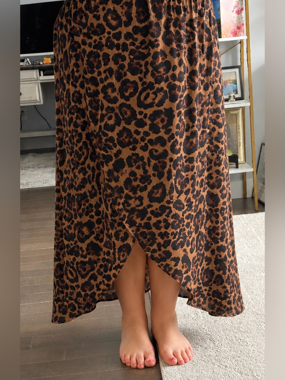 SHEIN Leopard Faux-wrap Print Midi Skirt Brown Black Elastic Waist 3x